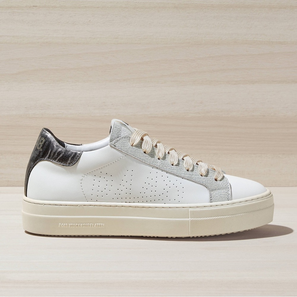 Classic Women's White Leather Sneakers with Metallic Accent